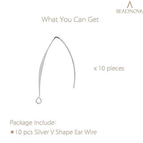 BEADNOVA V Shape Ear Wire Long Earring Wire Earring Hook for Dangle Earwire Making Jewelry Making Ear Post DIY (Silver 43mm, 10pcs) - color: Silver