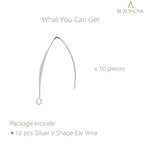 BEADNOVA V Shape Ear Wire Long Earring Wire Earring Hook for Dangle Earwire Making Jewelry Making Ear Post DIY (Silver 43mm, 10pcs) - color: Silver