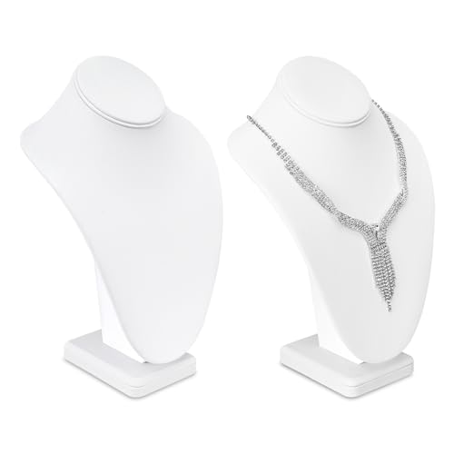 MOOCA 2 Pcs Necklace Chain Jewelry Bust Display Holder Stand, Necklaces Display Mannequin Bust, Jewelry Bust Stand, 11 1/4" H, White Leatherette - color: 1) White Faux Leather, 2 pieces