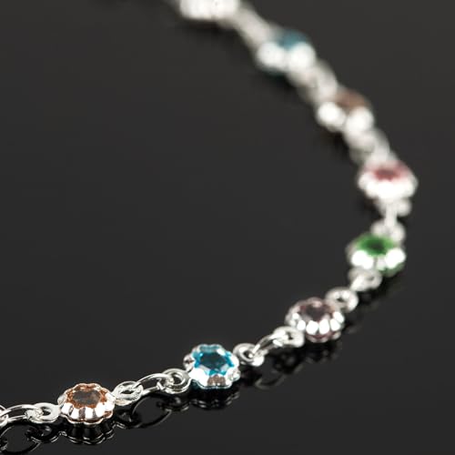 YOUBEIYEE 3 Yard Colorful Rhinestone Jewelry Chain for Jewelry Making Silver Plated Brass Chains Bulk with Jump Rings and Lobster Clasps - color: Colorful Crystal