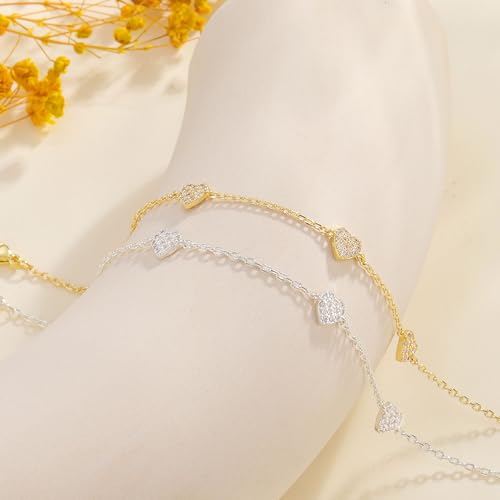 KOHOTA Silver Gold Bracelets for Women Trendy 14K Gold Plated Bracelet for Women Non Tarnish Dainty Stackable Clover Flower Heart Butterfly Diamond CZ Charm Station Bracelets Stack Jewelry Gifts - color: E: Heart-Gold