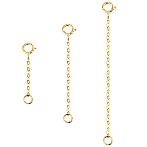 3 Pcs 925 Sterling Silver Necklace Extenders for Women Durable Strong Removable Necklace Bracelet Anklet Extension Jewelry Making Chains - color: 1 2 3 Inch, Gold
