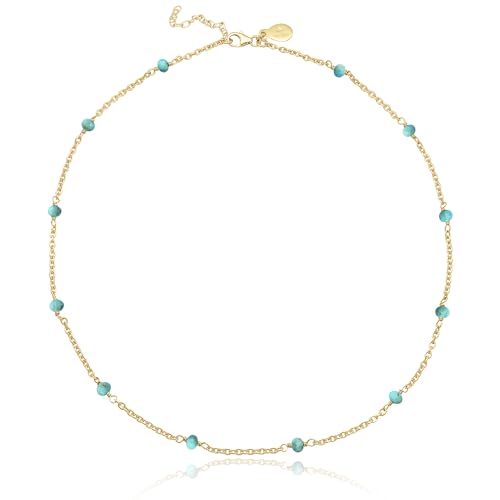 Dainty Gold Necklace for Women,Trendy 18k Gold Vermeil Sterling Silver Choker Necklace Thin Beaded Choker Necklaces Womens Simple Jewelry Gift for Valentines Day - color: December - Turquoise