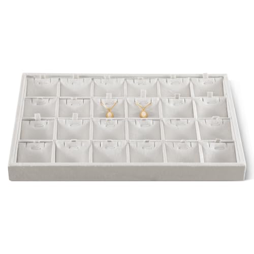 Velvet Necklace Display Tray, Stackable 24 Grid Insert Pendant Necklaces Storage Holder Plate, Jewelry Retail Countertop Organizer (White) - color: White, size: 24 Slot Necklace Tray