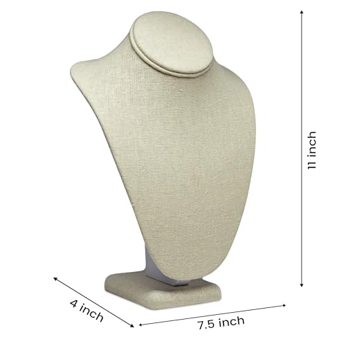 Novel Box Beige Linen Stand Jewelry Necklace Display 7.5x4x11 Inches - Freestanding Travel Necklace Holder Stand - Necklace Mannequin Organizer Stands - Necklace Displays Large - color: Beige Linen, size: Large
