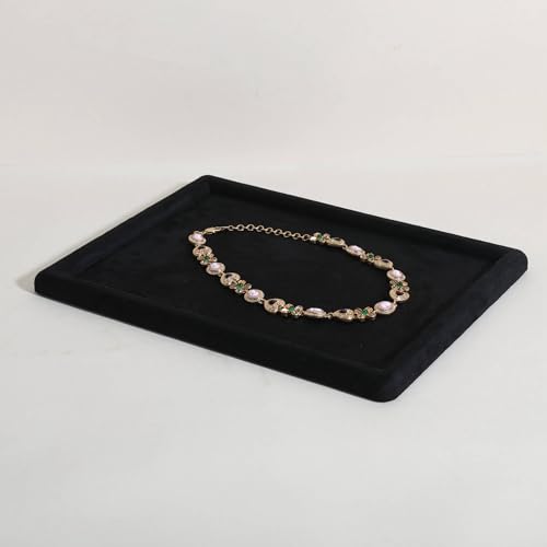 Rectangle Jewelry storage organizer plate, Velvet Jewerly display tray, Empty showcase tray for Necklace Bracelet Ring Earring【Black-Medium, 11.8 x 8.7 in 】 - color: Black, size: 11.8 x 8.7 in
