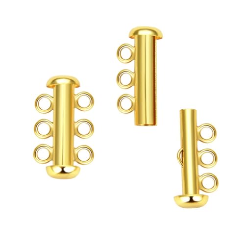 2pcs Adabele Real Yellow Gold Plated Sterling Silver 3 Strands Multi-Strand Slide Lock Tube Clasp Set Hypoallergenic Nickel Free for DIY Jewelry Making SS91-3 - color: Gold Plated Sterling Silver, size: 3-Strand clasp - 2pcs