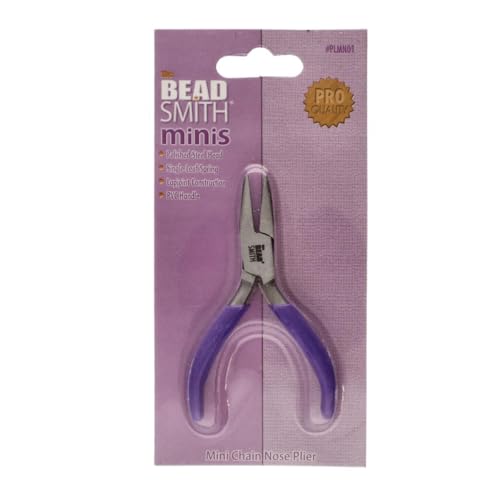 The Beadsmith Mini Series Chain Nose Plier – Create Loops and Bends in Wire and Metal – 3-Inches, Purple Comfort Grip Handle, Single Leaf Spring, Polished Steel Head – Tools for Jewelry Making - style: Chain Nose