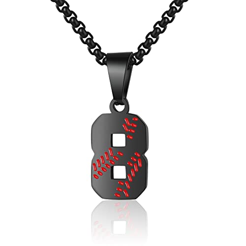 AIAINAGI Baseball Number Necklace - Stainless Steel Chain Pendant for Men Athletes 00-99 Jersey Number Gift - color: Black, style: 8