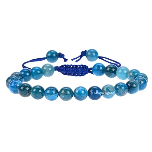 ANAYA AGATE Energy Protection Crystal Handmade Adjustable Bead Bracelet Perfect for Men, Women’s Christmas Gift - Gemstone Healing Stretch Bracelet Pulsera Para Hombre Mujer Stocking Stuffer - color: Apatite