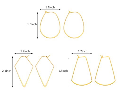 YAKRUNA 12PCS Large Geometric Earring Hooks for Jewelry Making, Hypoallergenic 14k Genuine Gold Plated Hoop Earrings for Women, Thin Ear Wires for DIY - color: gold earring 1