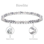 Natural Faceted Crystal Bracelet for Women,4mm Gemstone Round Beads Bracelets Adjustable Stretchy Healing Crystal Beads Bracelets Dainty Jewelry Gift - color: Howlite