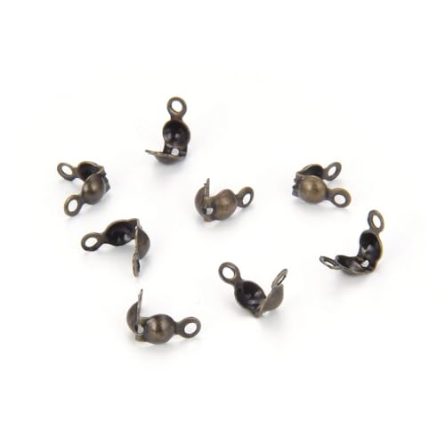 100pcs Clamshell Calotte Bead Tip 8mm Crimp End Caps Tarnish Resistant Antique Bronze 2 Closed Rings (4mm Cup) for DIY Craft Jewelry Making CF48-4