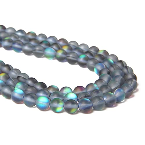 6mm Grey Matte Aurora Crystal Glass Beads Frosted Glitter Shining Mermaid Round Loose Beads Moonstone for Jewelry Making DIY Bracelet Necklace Earrings - color: Grey, size: 6mm