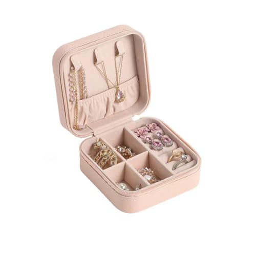 Portable Jewelry Organizer Box - Travel Storage Case for Earrings, Necklaces, Rings, Bracelets | Compact & Durable(pink) - color: Pink