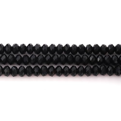 Faceted 4x6mm Natural Black Agate Stone Rondelle Spacer Gemstone Beads Loose Semi Gemstone Beads for Jewelry Making - color: Black Agate