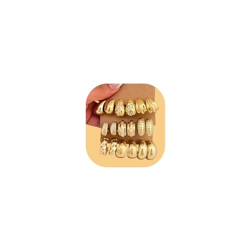 24 Pairs Chunky Gold Hoop Earrings Set for Women, Hypoallergenic Fashion Statement Hoops Earrings Pack Assorted Small Big Twisted Hoop Jewelry for Gift - color: Gold2-9pairs