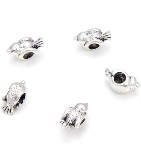 20pcs Cute Bird Symbol of Freedom and Hope Large Hole Animal Loose Beads (4.5mm Hole) Antique Silver Metal Spacer for DIY Craft Jewelry Making MEC-A9 - size: Bird