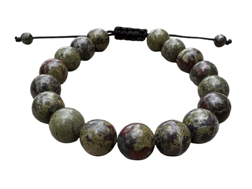 GAF TREASURES Grade A ++ Gemstone Round Bead Adjustable Bracelet 10mm, Genuine Crystal Bead Bracelet, Gift for Men & Women - color: Dragon Blood Jasper