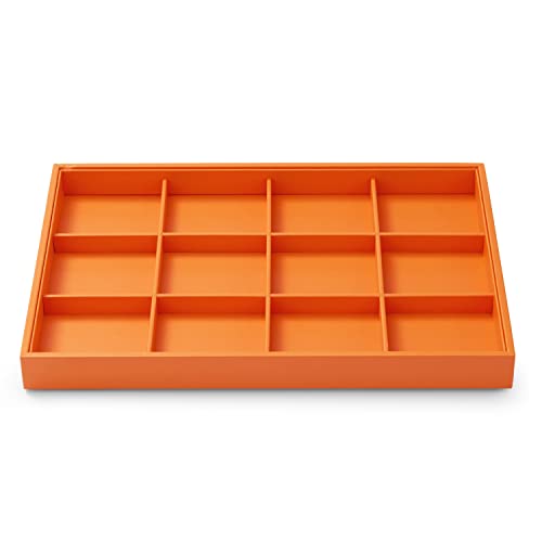 Oirlv Luxury Leather Jewelry Tray Orange Stackable Jewelry Drawer Organizer Trays Bracelets Bangles Watches Storage - color: Orange, size: 12 Grid Tray