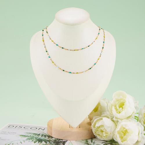 UMAOKANG 16.4 Feet Mixed Green Enamel Jewelry Making Chain Gold Plated Stainless Steel Chains Bulk on Spool - color: Gold-Green Colorful