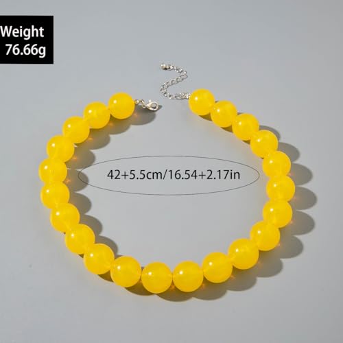 Chunky Acrylic Resin Beaded Necklace for Women Colorful Large Round Choker Adjustable Stack Acrylic Beads Necklace Resin Summer Party Jewelry - style: Yellow