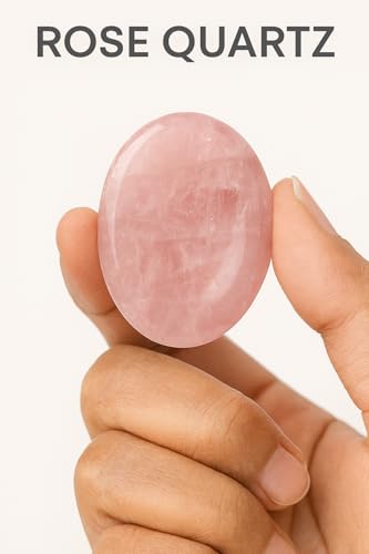 Rose Quartz Worry Stone – Natural Thumb Stone for Love, Anxiety Relief & Meditation | Pocket Palm Stone for Reiki, Crystal Healing, Stress Relief, Chakra Balancing & Spiritual Energy - color: Rose Pink