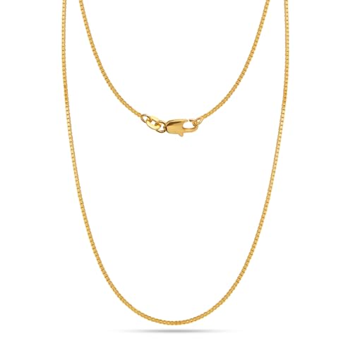 Box Chain Necklace for Women | 14K Gold-Plated 0.8mm Thin Box Chain Necklace | Women's Jewelry Gifts for Her - color: Length 18 Inches (Women's Average Length)
