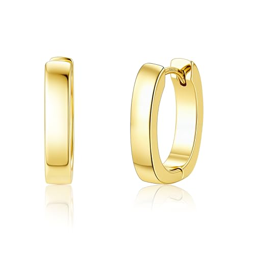 925 Sterling Silver Earrings Small Chunky Hoop Earrings for Women Trendy Huggie Hoop Earrings 14K Gold Plated Hypoallergenic Earrings Small Thick Huggie Hoops Earrings - color: Gold2