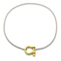 18K Gold Plated Buckle Necklace with Heavy Screw Anchor Shackle Wheat Chain Two Tone Carabiner 17.7 Inch Stainless Steel Foxtail Chain - color: Silver necklace with gold clasp