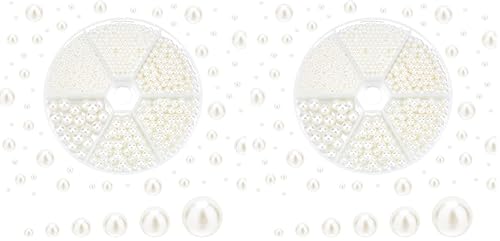 PH PandaHall 2200pcs No Holes Pearls, White Pearl Beads Undrilled Imitated Pearl Beads Garment Acrylic Pearls for Crafting Table Scatter Wedding Decor, 2/3/4/5/6/8mm (Pack of 2) - size: Small (Pack of 2)