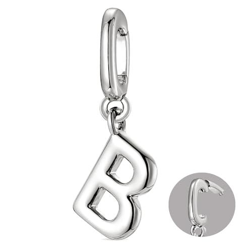 OVRUNS Initial Charm for Women,Letter Bracelet Necklace Charms Alphabet Pendant Charms With Clasp - color: Silver, style: Letter B