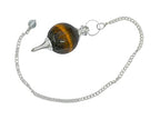 Amazing Gemstone Tiger Eye Crystal Ball Pendulum for Divination - Dowsing Pendulum Necklace with Chain and Quartz Bead for Reiki Healing and Crystal Grid Meditation - color: Tiger Eye