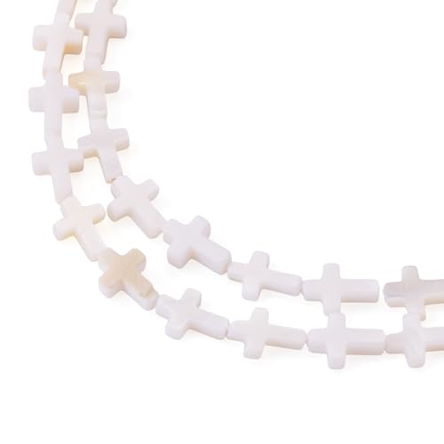 Beadthoven 40pcs Cross Shell Beads Natural Freshwater Shell Rosary Cross Bead Charm Mini Religious Jesus Christian Loose Beads DIY Rosary Necklace Easter Jewelry Making Supplies White 9.5-10x6.5mm - color: Shell cross 10mm