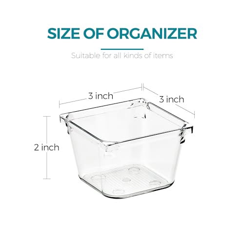 12 Pack Drawer Organizer - 3" X 3" Clear Acrylic Storage Bins with Non-Slip Pads, Versatile Desk Tray for Makeup, Jewelry, Kitchen, Bathroom, and Office Organization - size: 3"X 3"
