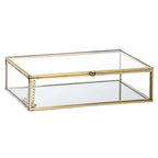 Hipiwe Glass Jewelry Display Box Gold Photo Organizer with Mirror Base Decorative Golden Box for Ring Earring Keepsake Makeup Treasure, 7.3 x 5.3 x 2 Inch - size: 7.3 x 5.3 x 2 Inch