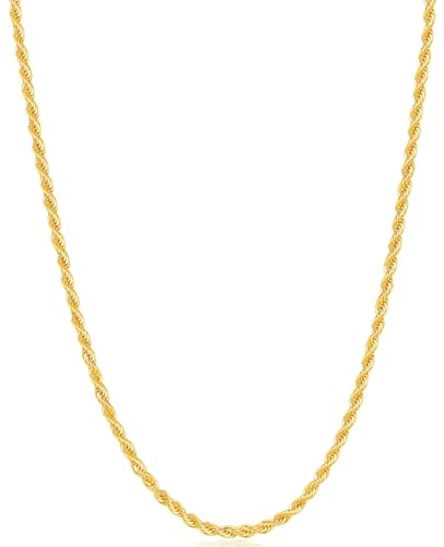 Fiusem 18K Gold Plated Rope Chain for Men, 18K Gold Plated/Black Chain Necklace, Stainless Steel Necklace for Men and Women, Jewelry Gifts - size: 16 Inches, style: Gold 2mm