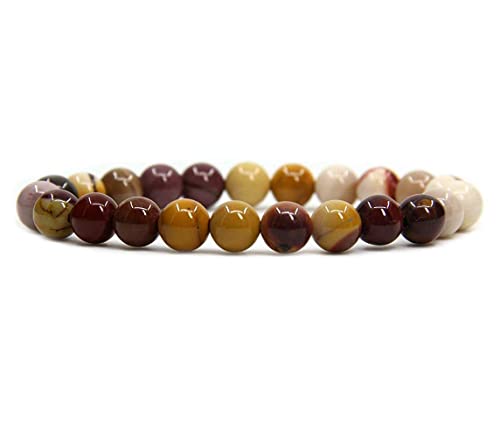 Angelstones Handmade Natural Healing Gemstone 8mm Round Beads Stretch Crystal Bracelet 7 Inch Unisex - color: Mookaite Jasper