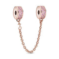 S925 Bead Dangle Charms for Bracelets Necklaces, Compatible with Pandora - style: Pink Pave Clips Safety Chain 14K Rose Gold Plated