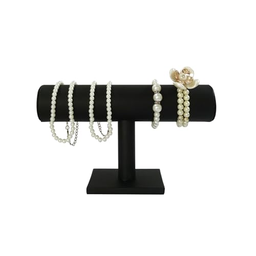 Jewelry Organizer Stand for Women - T-Bar Bracelet, Watch & Hair Tie Storage Display Rack with Travel-Friendly Design(Black PU Leather) - color: Black PU Leather