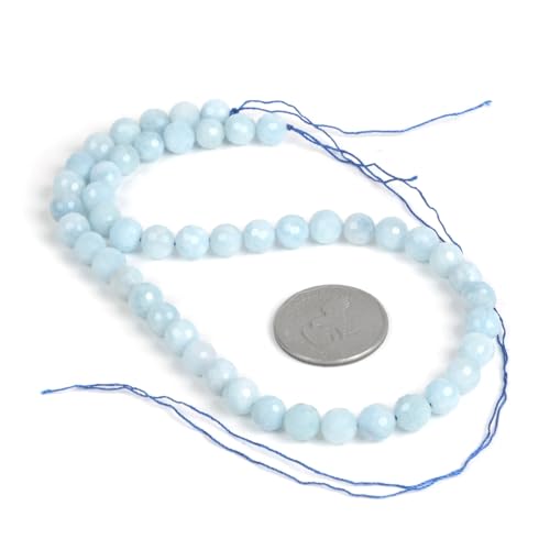 Aquamarine 8mm Gemstone Faceted Round Loose Strand Beads for DIY Necklace Bracelet Jewelry Making 15 Inch - color: Aquamarine