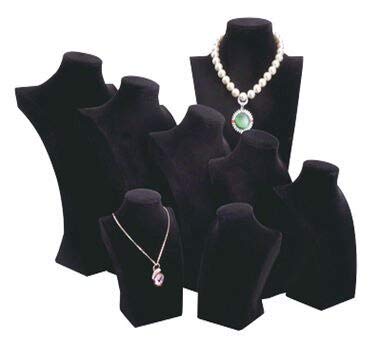 Polmart H4 Necklace Display Bust (Black Velvet, 13 ½”H)