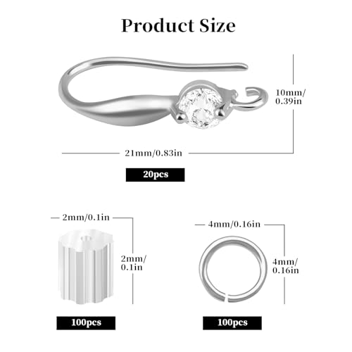 220PCS Earring Findings for Jewelry Making, Silver Earring Hooks with Cubic Zirconia Hypoallergenic Fish Hooks for DIY Earrings - color: Silver-Big Cubic Zirconia Earring Hooks