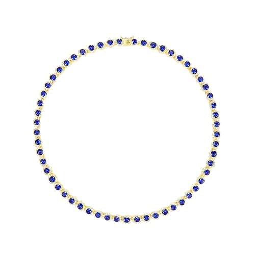 Gemsme 18K White Gold Plated Halo Necklace 5.0mm Round Cubic Zirconia Classic Tennis Necklace - color: Yellow Gold - Blue, size: 16 inch