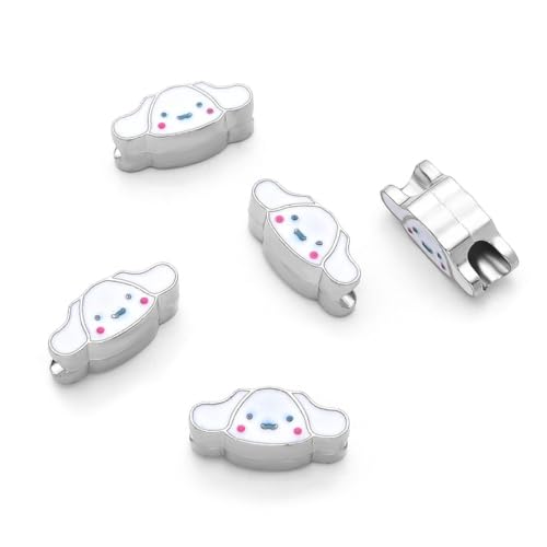 20pcs Cute Dog Puppy White Enamel Large Hole Animal Loose Beads (4.5mm Hole) Antique Silver for Earrings Bracelet Necklace Anklet Jewelry Making MEC-A11 - size: Dog (Enamel)