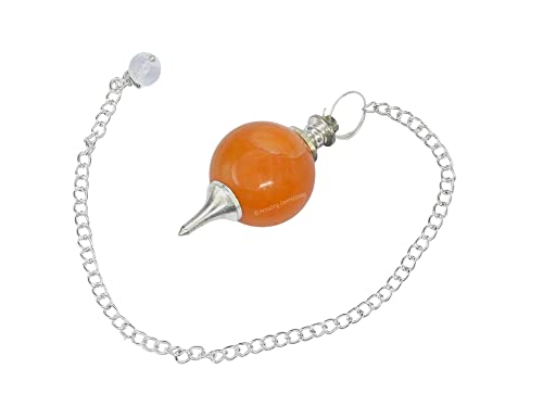 Amazing Gemstone Red Aventurine Crystal Ball Pendulum for Divination - Dowsing Pendulum Necklace with Chain and Quartz Bead for Reiki Healing and Crystal Grid Meditation - color: Red Aventurine