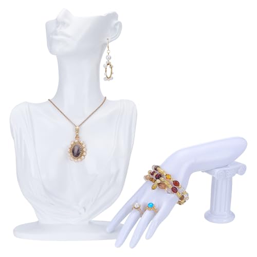 UNICRAFTALE 2pcs Jewelry Mannequin Displays Set White Resin Side Body Model Bust Shaped Jewelrys Necklace Display Stands and Mannequin Hand Bracelet Necklace Ring Display Stand for Jewelry Displays - color: White