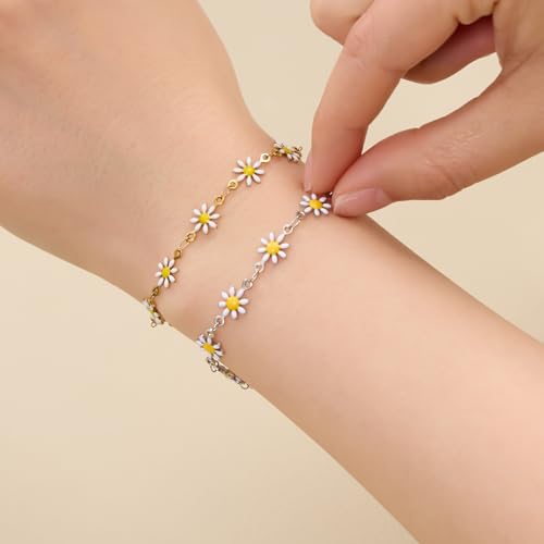 SMYHTGLIF 9.8 Feet White Daisy Chain for Jewelry Making Silver Plated Chain Bulk Roll Stainless Steel Flower Jewelry Making - color: White Silver