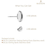 BEADNOVA Cabochon Setting Post 60pcs Blank Earring Studs 6mm Stainless Steel Cabochon Setting Ear Stud with Stainless Steel Earring Backs for Resin DIY Earstuds Making (6mm, 60pcs) - color: 60pcs, size: 6mm