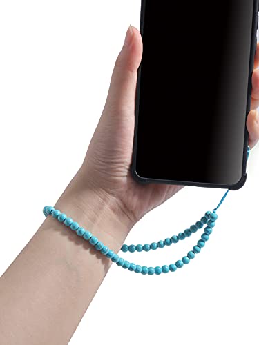 Semi-Precious Gem Stones Beaded Phone Charm Cell Phone Lanyard Wrist Strap Handmade Natural Gemstone Phone Chain string - color: Turquoise